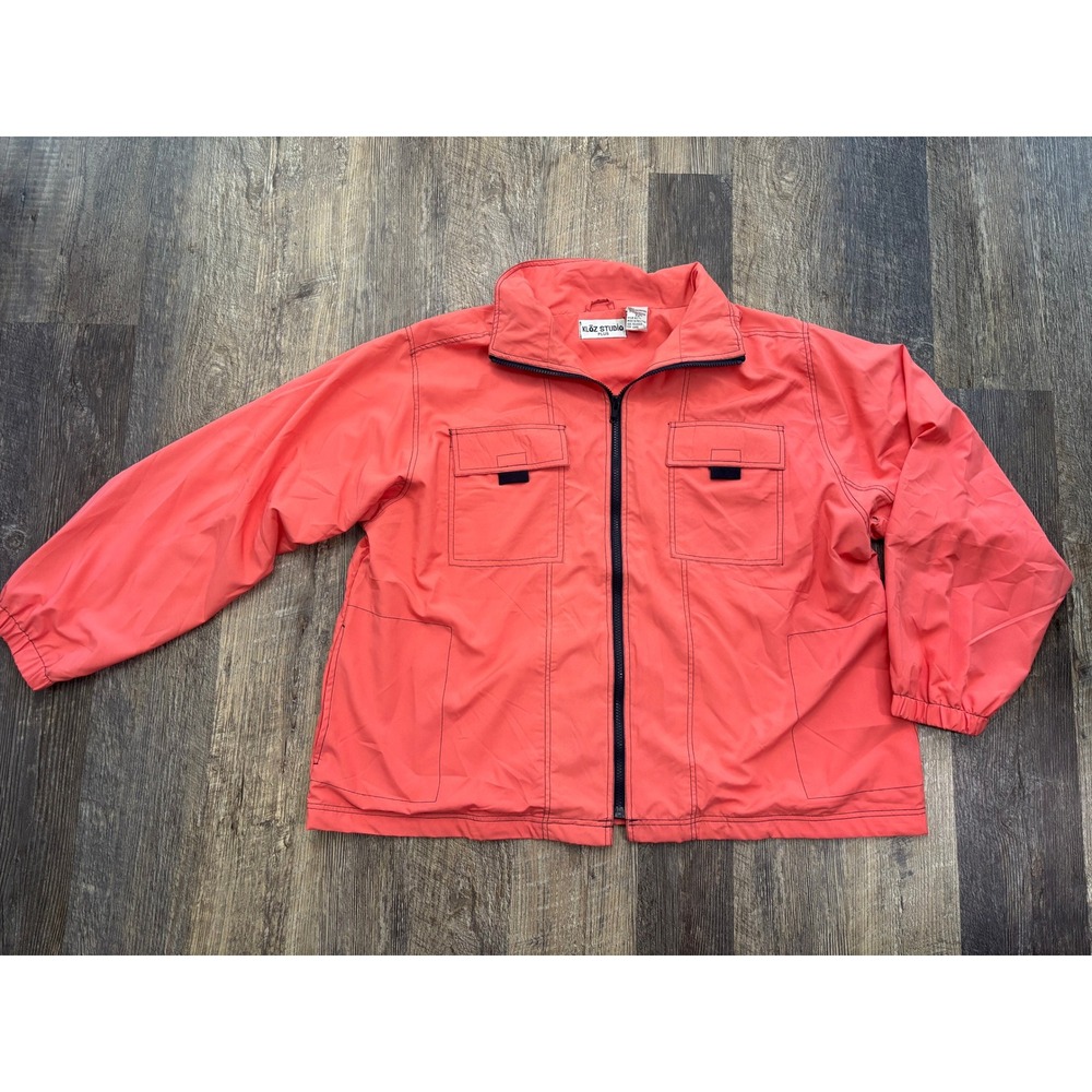 Kloz Studio Plus Womensβ 2X Windbreaker Jacket Coral Pink Zip Up Utility Utility